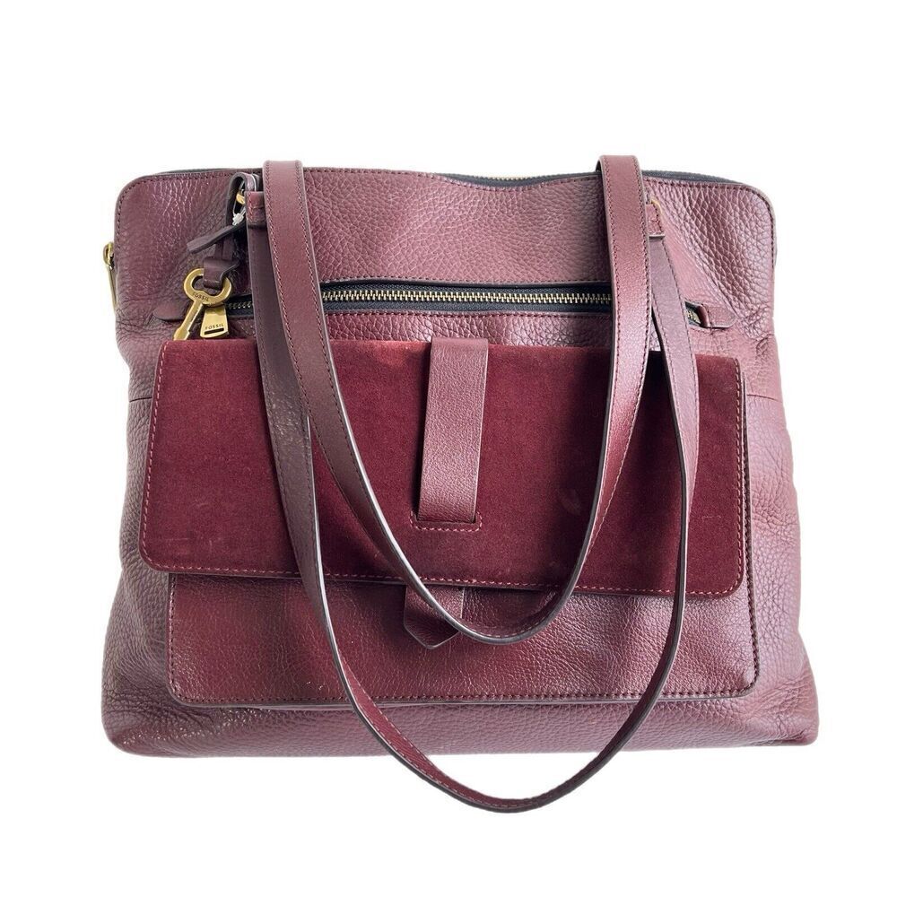 FOSSIL Kinley Leather Shopper Tote Bag Zip Top Claret Red EUC